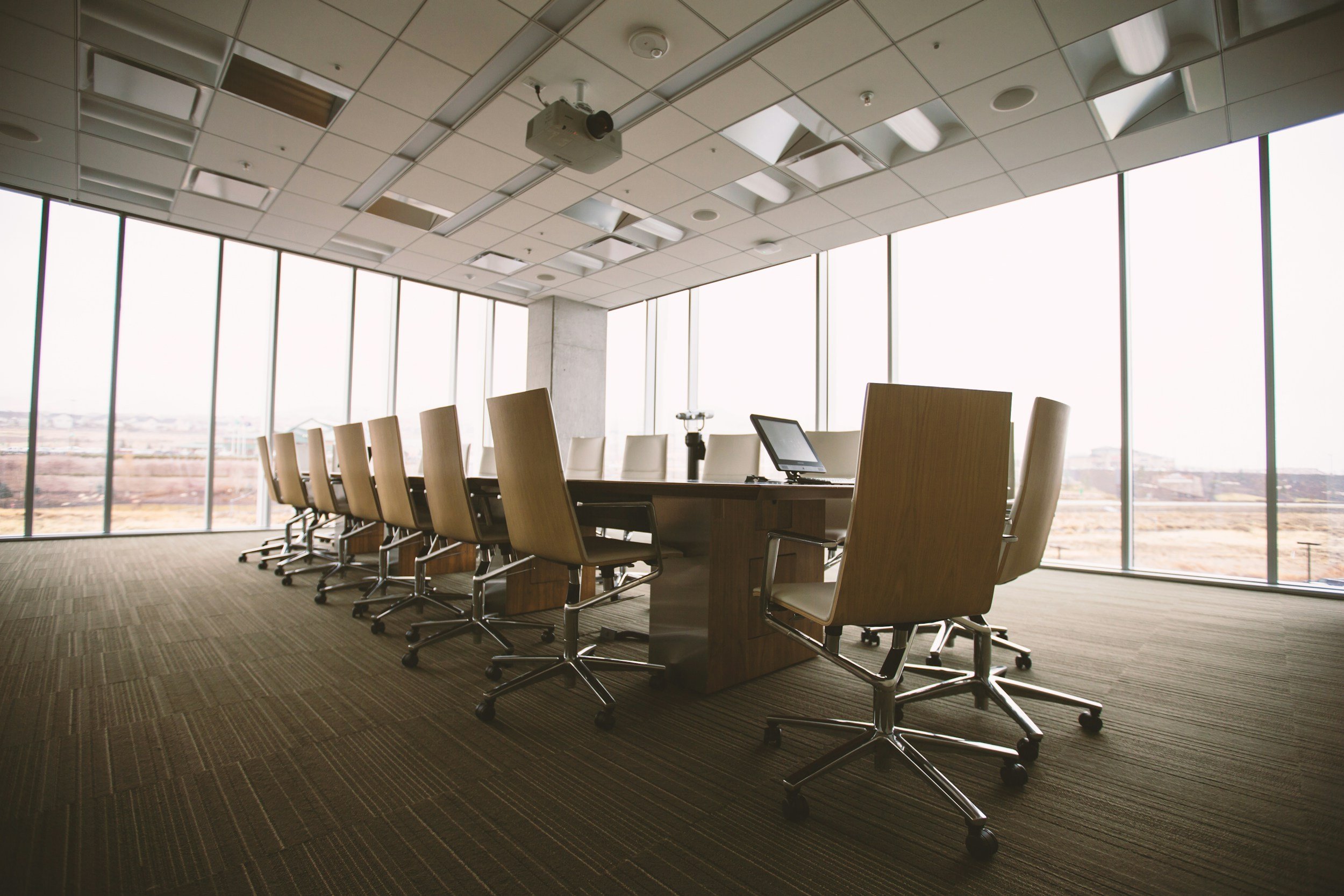 large office boardroom with big glass windows